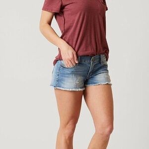 NWOT Affliction size 25 Fast & Furious Denim Blue Low Rise Frayed Cuff Shorts